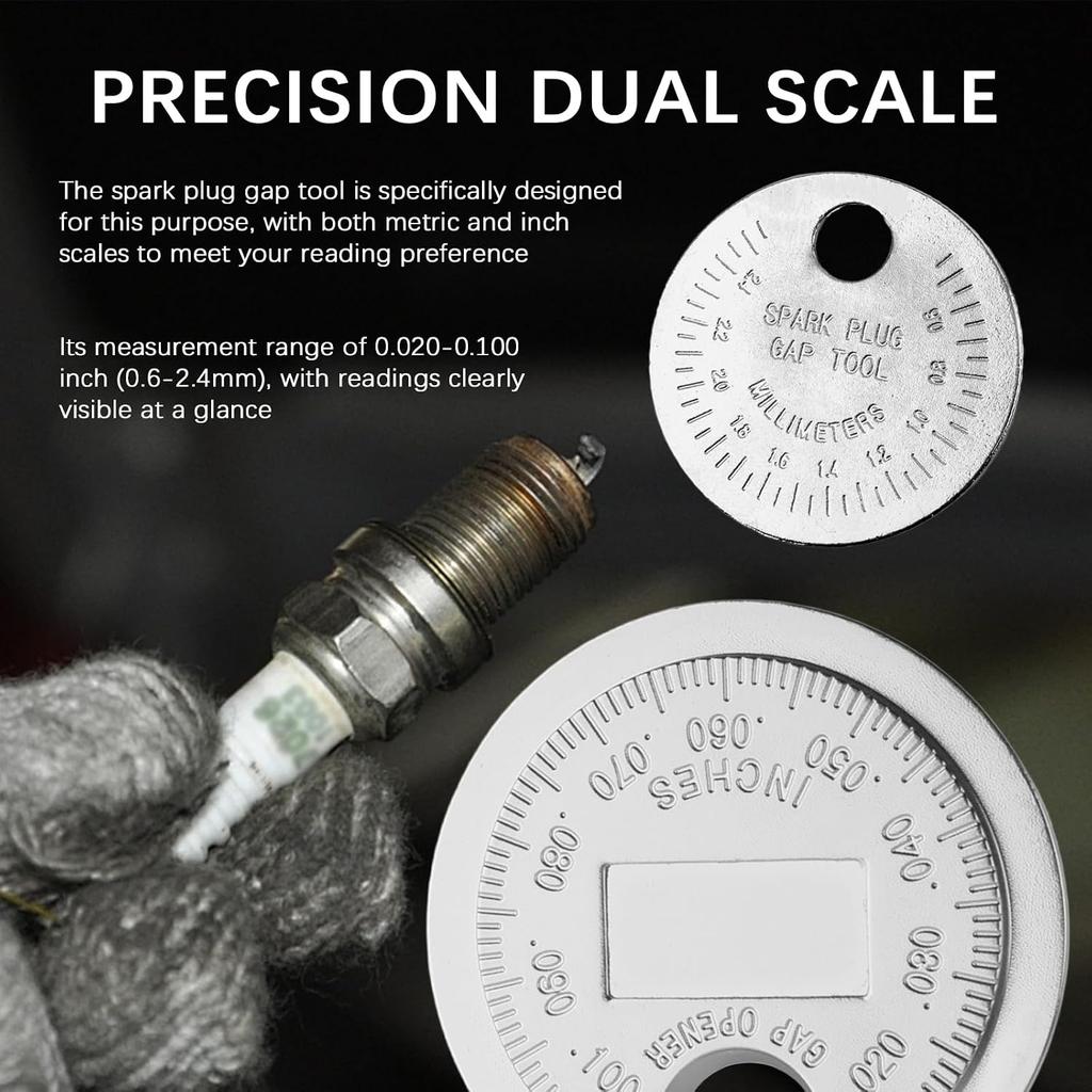 Car Spark Plug Gap Tool,Metric & Inch Spark Plug Gapping Tool for Quick Measurement (0.020-0.100 Inch & 0.6-2.4mm),Universal Sparks Plugs Gapper