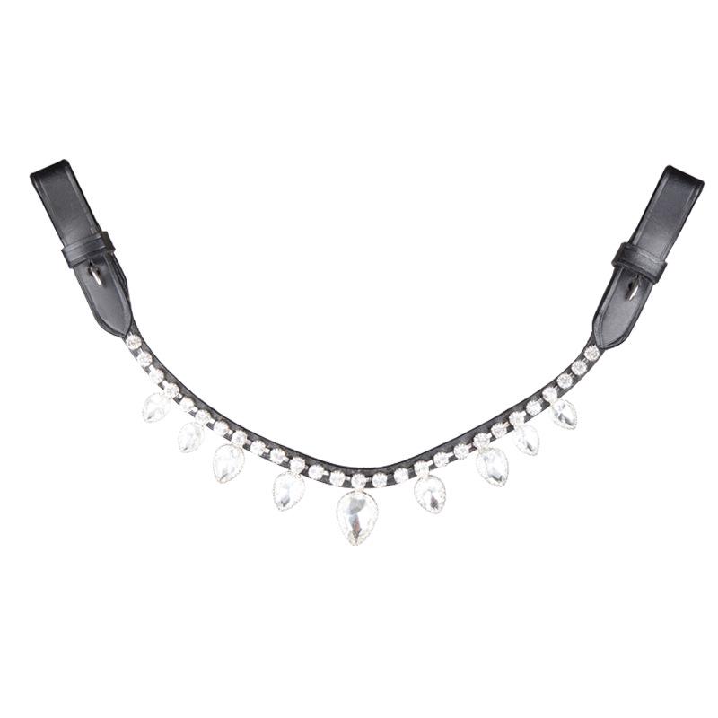 Rhinestone-Inlaid Cowhide Leather Browband - Equestrian Bridle Accessory for Horses L чёрный