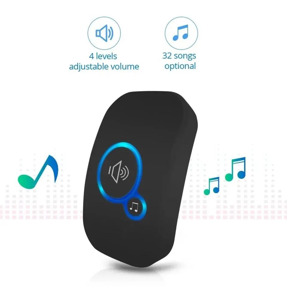 LED Wireless Doorbell Waterproof Door Chime Kit Welcome Chime Home Door Bell Intelligent 32 Songs Melodies With 4 Volume Levels