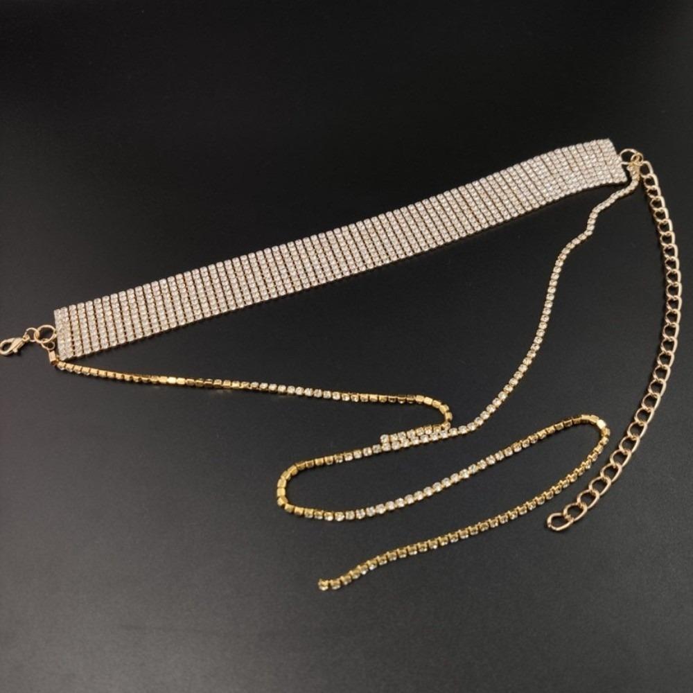 Gold Multi-Layer Necklace Y-shaped Long Choker Cute Rhinestone Necklace  Party