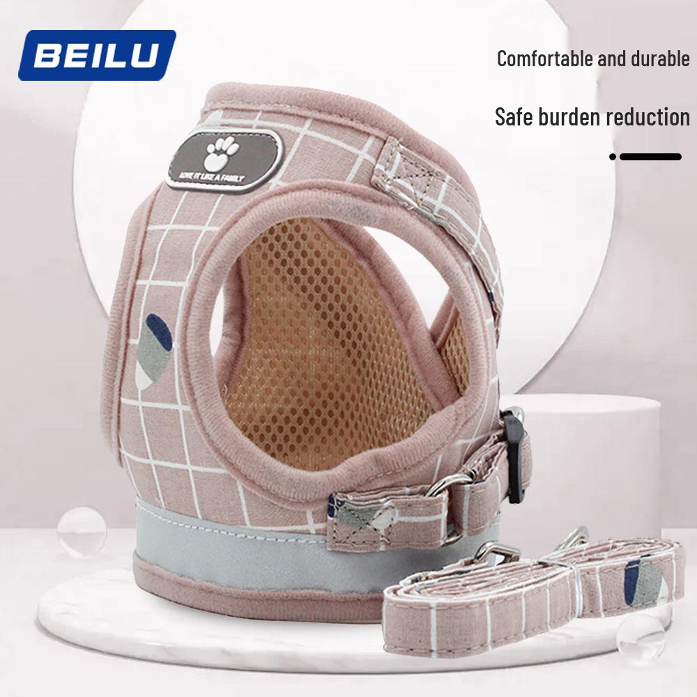 Kariertes reflektierendes Hunde- & Katzengeschirr mit Leine