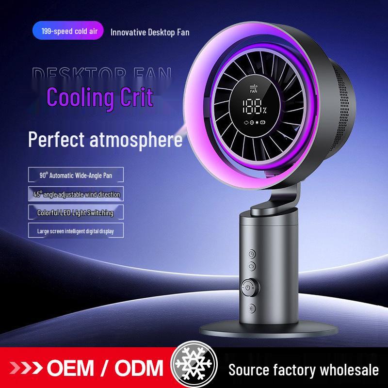 199-Speed USB Rechargeable Handheld Fan with Auto Oscillation & Ambient Light 334x180x162mm