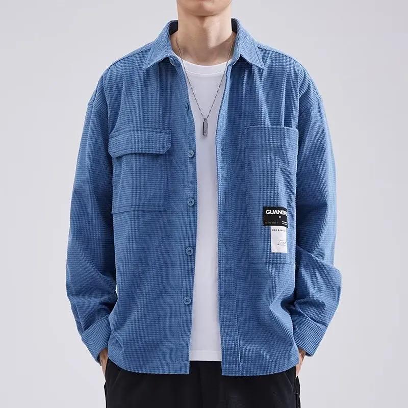 Men's Spring and Autumn Long Sleeve Loose Jacket Solid Color Commuter Workwear Tops