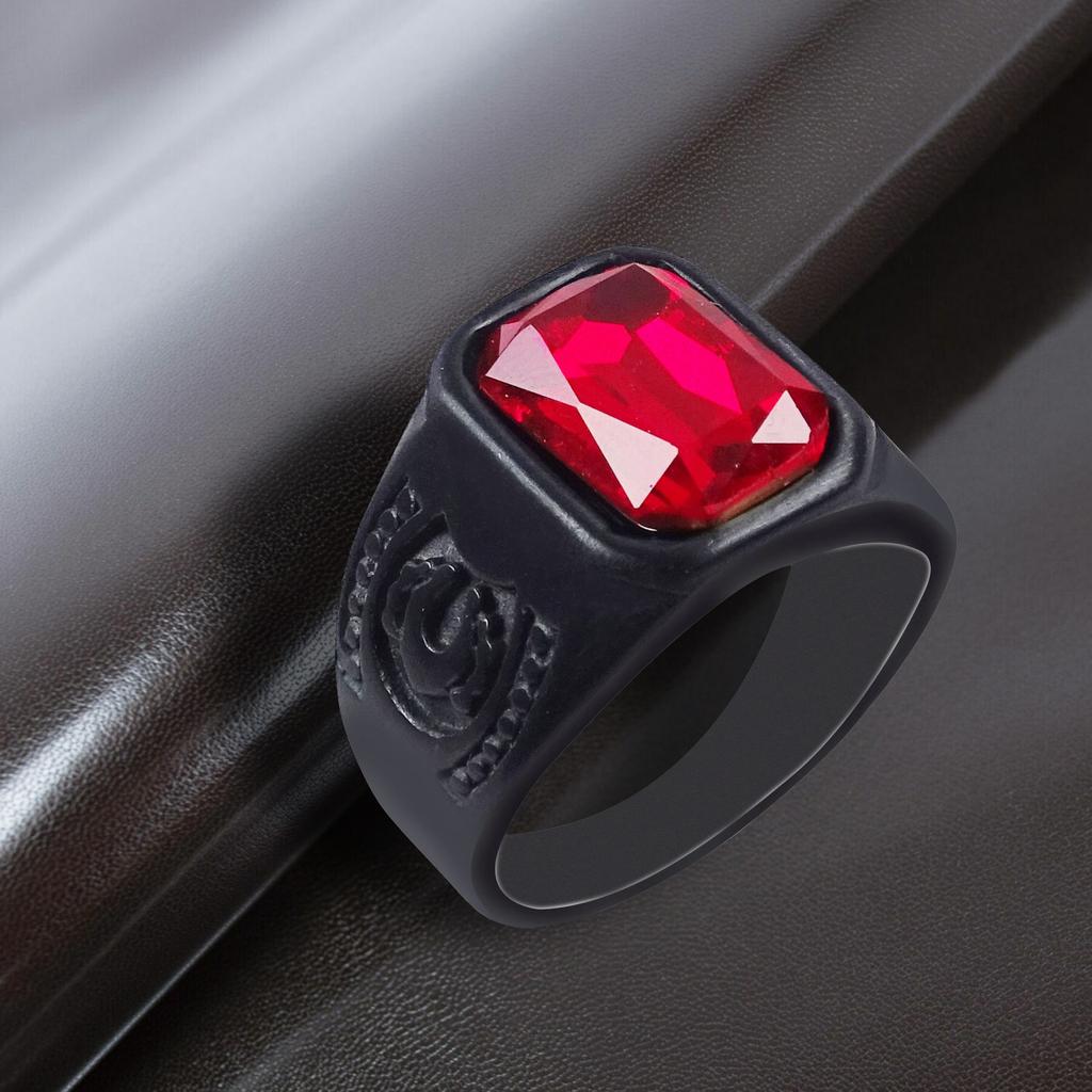 Anel Masculino Popular Europeu e Americano com Zircônia Vermelha e Design de Ferradura