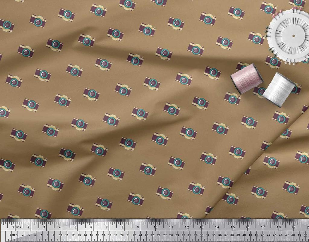 Soimoi Japan Crepe Satin Fabric Camera Shirting Fabric Prints By Metre 42 Inch