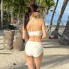 Korean-Style One-Shoulder Push-Up Bikini with High-Waisted Pants: Solid Color and Sexy Split Design