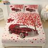 3pcs Happy Valentine's Day Red Love Tree Car Printed Chipless Bed Sheet Set Multi Size Bedroom Cover Decoration