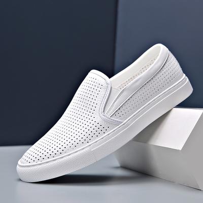 2024 New Style Men Cow Leather Casual Shoes Fashion Spring Summer Breathable Micropore Trend White Flat Shoes Leisure Loafers