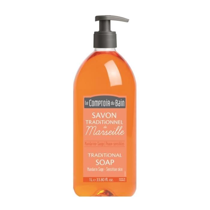 Savon liquide - LE COMPTOIR DU BAIN - Mandarine Sauge - 1L - Mixte - Savon de Marseille
