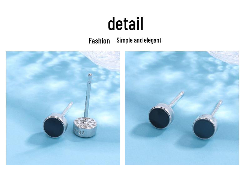 Sterling Silver S925 Drip Oil Stud Earrings for Men & Women, Trendy Cartilage Design.