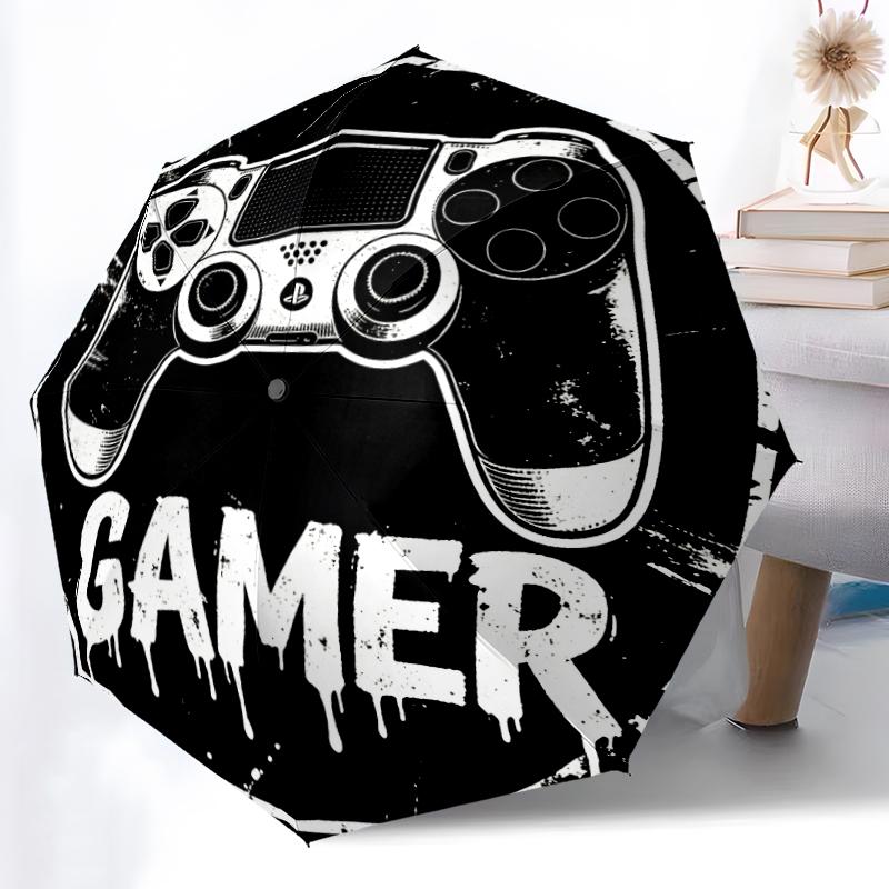 White Game Controller Printed Umbrella, Auto Open-Close 8-Rib Umbrella for Outdoor Adventures, Ideal Birthday Gift