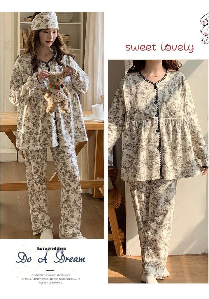 Maternity Pajamas with Built-In Pads for Summer, Postpartum Recovery, Breastfeeding, and Confinement, Suitable for Spring and Autumn.