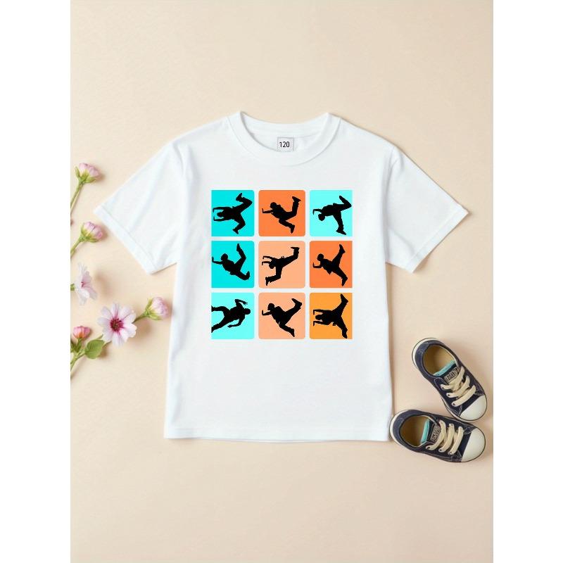 Kids Crewneck T-Shirt, Hip Hop Street Dance Silhouette Print 110 белый