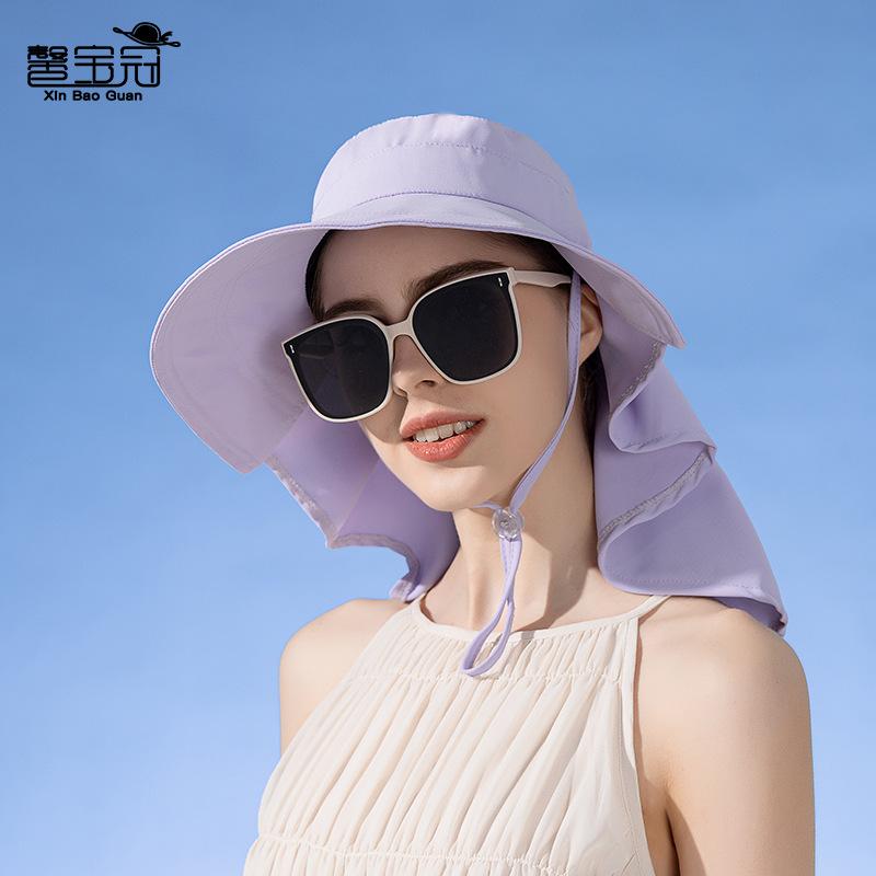 8459 vår- och sommarmodehatt dam utomhus stor brätte solskydd visir sjal med hästsvanshål bucket hat