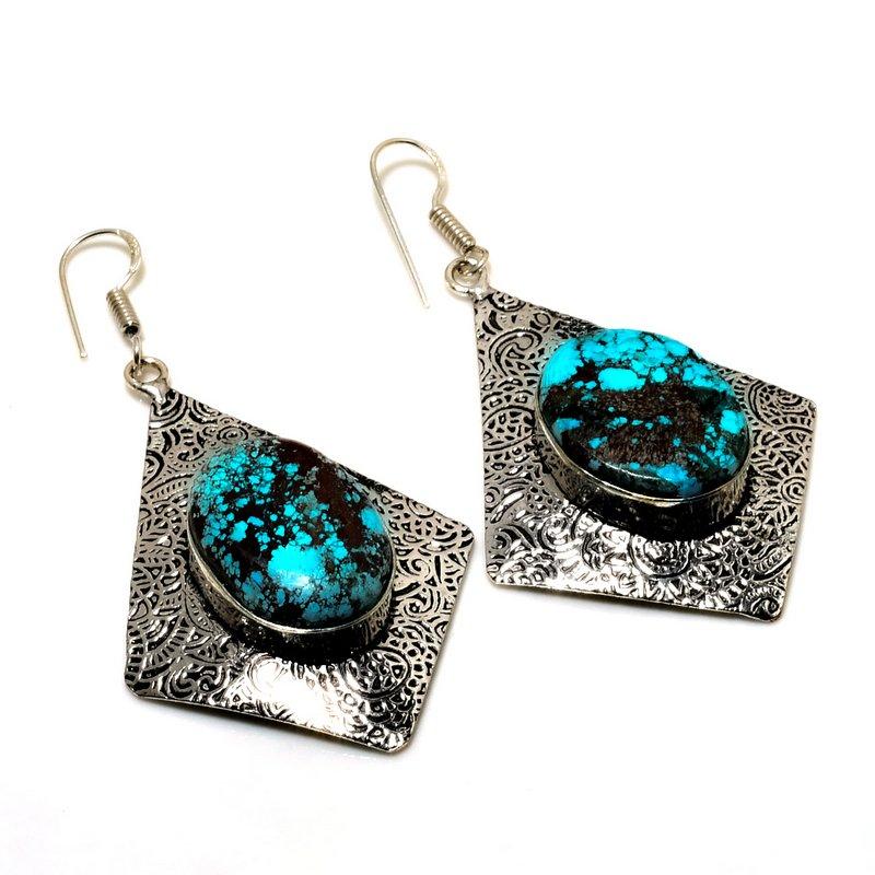 

Ювелирные серьги ручной работы с тибетской бирюзой 925 пробы, посеребренные, 2,65 дюйма