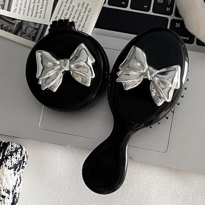 Mini Hair Comb With Mirror Foldable Comb Travel Portable Massage Women Girl Hair Brush Black Boeknot Comb Styling Tools Gift