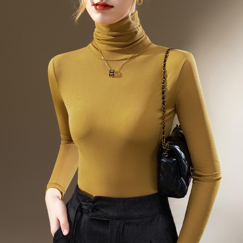 High-neck Mesh Base Shirt for Women New Women's Temperament Long-sleeved Fashionable Shirt Underwear