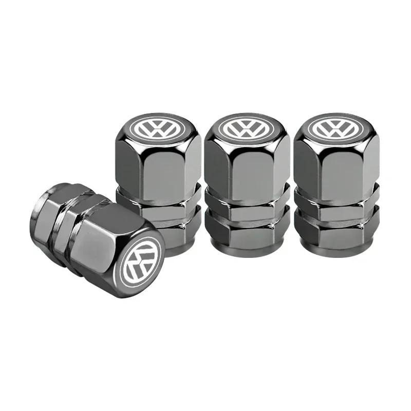 4Pcs Volkswagen Car Valve Stem Cover Metal Dustproof Cap For VW Atlas Jetta Touareg Variant Golf Polo GTI Taos Nivus Passat CC