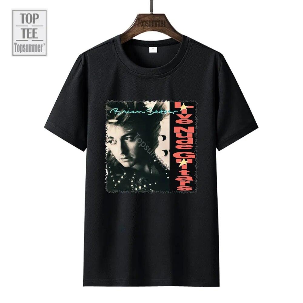 Live Nude Guitars Album T-Shirt Brian Setzer Tour T Shirt Unisex Pop Streetwear Short Sleeve Tee Shirt FeUnisex Black Clothings