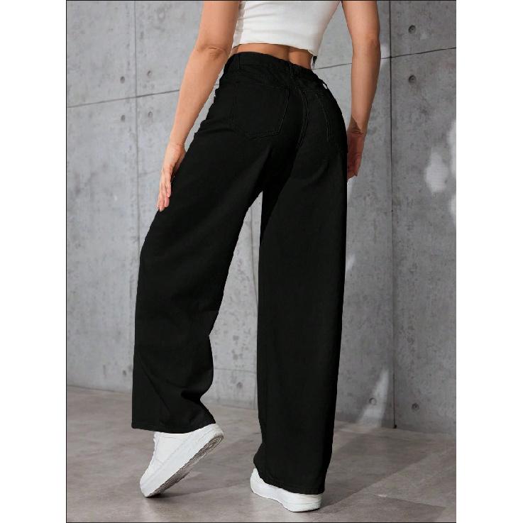 Pantaloni Casual da Donna 2026 a Vita Alta Gamba Dritta Monocolore Jeans Versatili