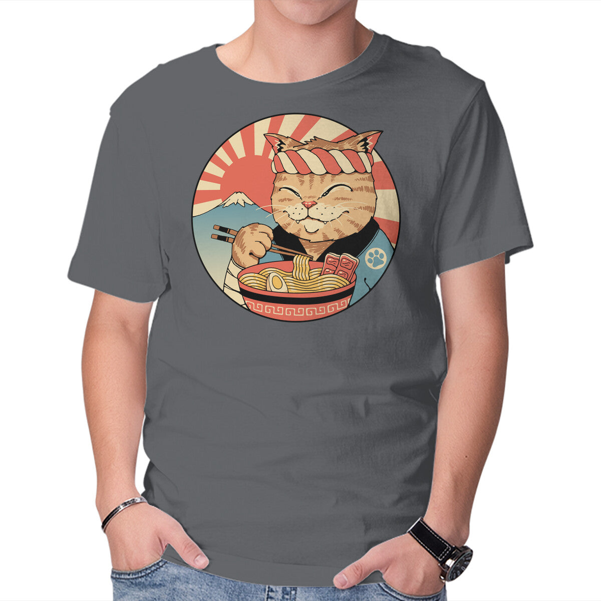 Unisex Crew Neck T-Shirt Catana Ramen Graphic Short Sleeve Casual Tee XS