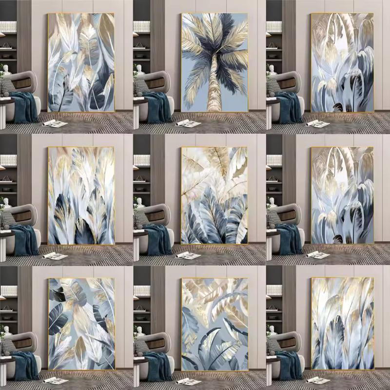 Nordic Plant Canvas Painting Abstract Blue Palm Leaves Poster Prints Still Life Wall Art Pictures for Living Room Interior Decor