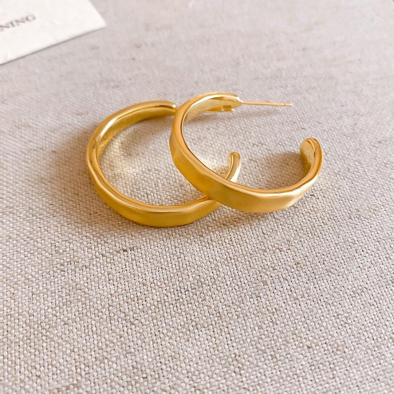 18K real gold electroplated silver needle brushed metal round stud earrings fashion minimalist temperament earrings high-end earrings