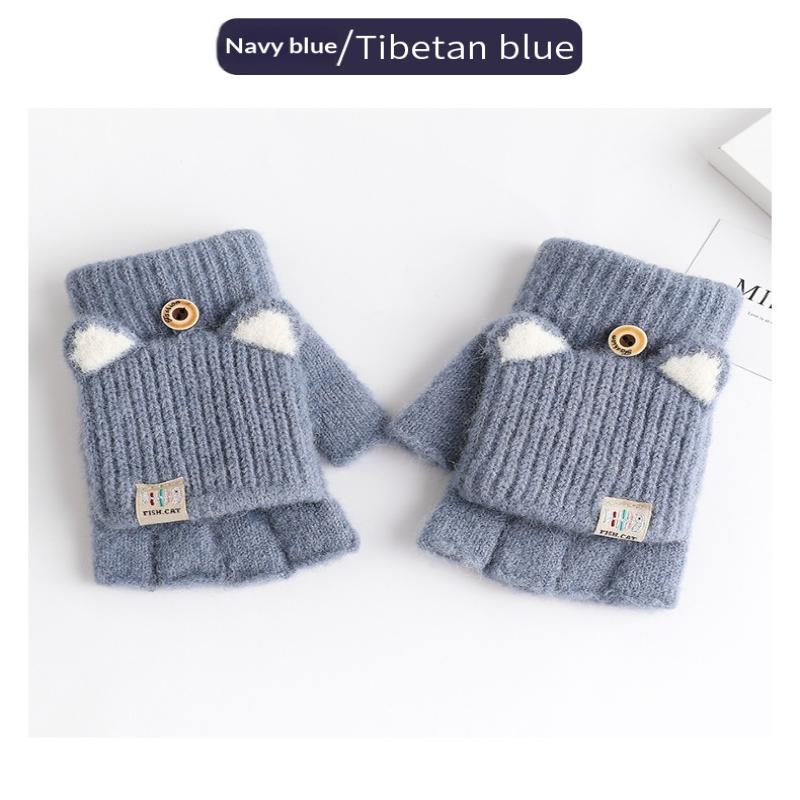 Women'S Cat Ear Convertible Fingerless Gloves, Winter Warm Gloves, Elastic Fit Design, Fashionable And Warm Cat Ear Gloves