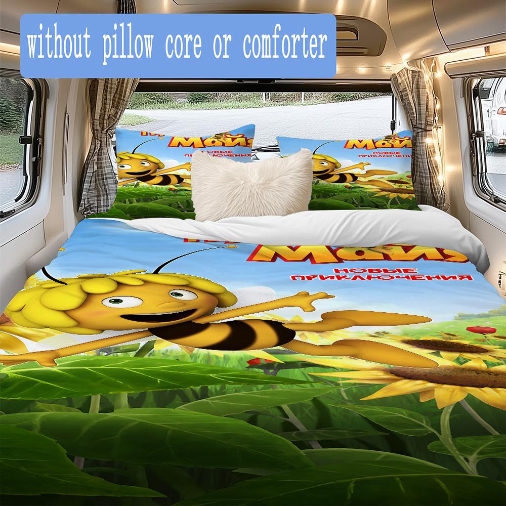 Cartoon bees and Maya Pattern Bedding,Quilt Set Quilt Cover Pillowcase Home Birthday Gift (1*duvet cover+2*pillowcase,without core)XSJT0917369