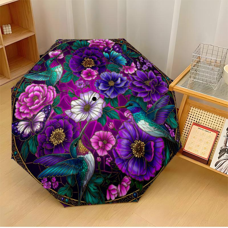 

Floral Circle with Birds Printed umbrella windproof folding umbrella portable sun and rain umbrella suitable for gifting