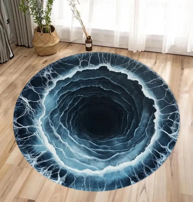 3D Vortex Print Round Area Rug – Hypnotic Swirl Carpet for Living Room or Bedroom – Non-Slip Floor Mat, Modern Home Decor