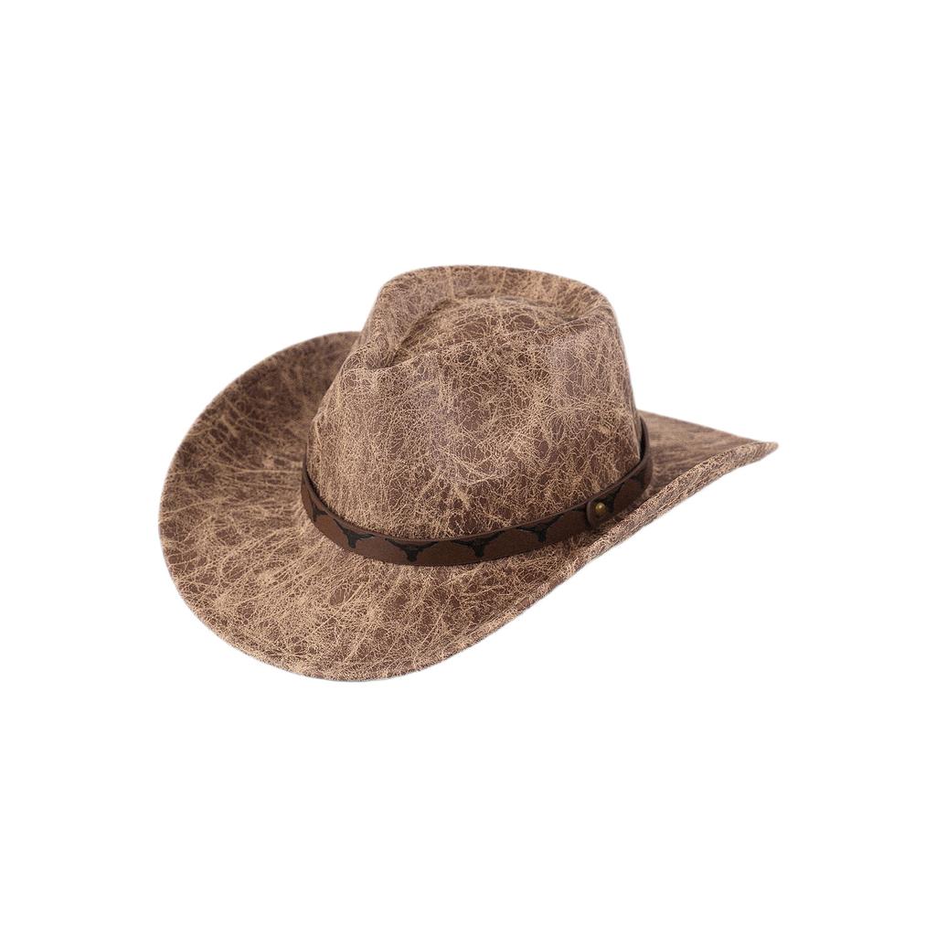 Men's and Women's Western Cowboy Hat Party Top Hat Metal Round Pattern Side Pattern Buckle Belt Bonfire Travel