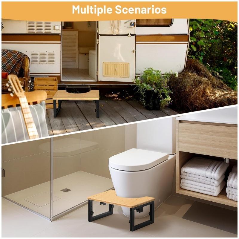 Portable Folding Toilet Stool Adjustable Height Bathroom Step Stool Non-Slip Shower Footstool