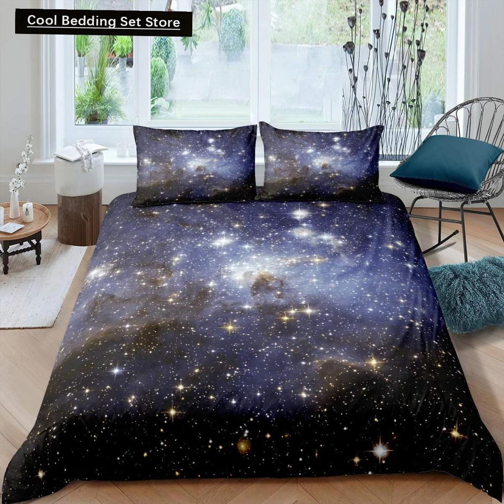 Starry Sky King Queen Duvet Cover Colorful Galaxy Bedding Set Outer Space 23pcs Quilt Cover Glitter Polyester Comforter Cover