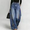 D Spring and Summer New Metal Heterosexual Corns European and American Women's Clothing Solid Color Horse Slip Loose Jeans Spot