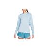Nike Logo Print Round Neck Quick-Dry American Vintage Long Sleeve T-Shirt Women Tops Joyful-Ocean-Blue Silver DX0309-442