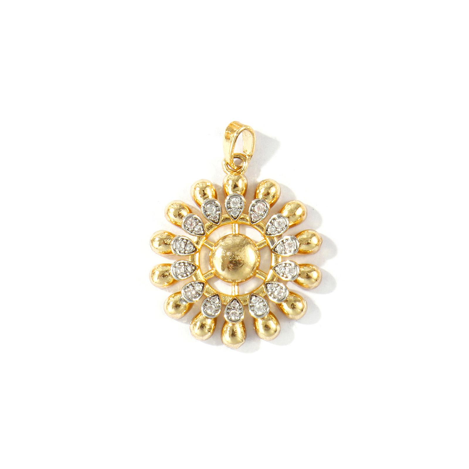 1 Piece Two Tone Charms Sun Flower Star Wing Clear Cubic Zirconia Brass 18K Gold Plated Pendant For DIY Necklace Jewelry Making