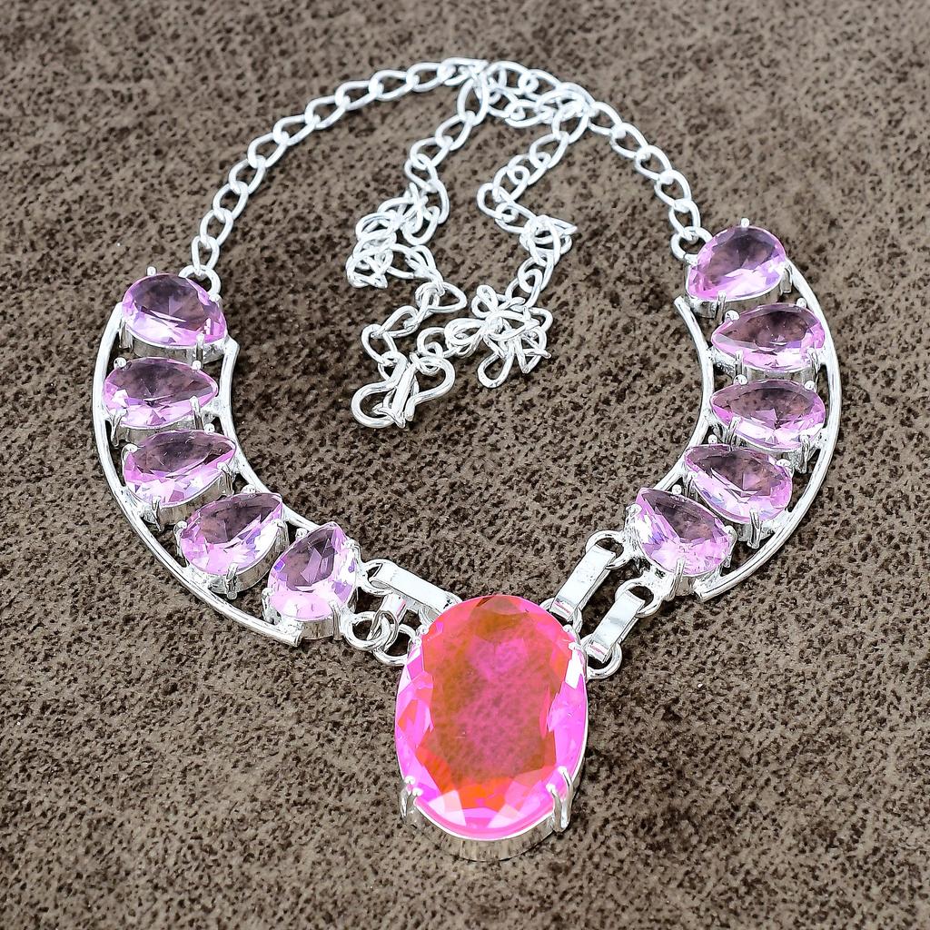 Pink Rubillite, Kunzite Gemstone 925 Sterling Silver Jewelry Necklace 18" KKG-439