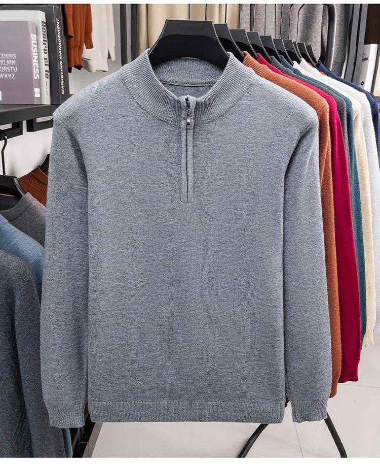 Men's Solid Color Half-Zip Sweater - Autumn/Winter Versatile Knit Base Layer with Half-High Collar
