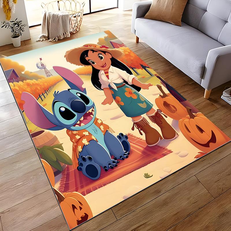 Long Rug Lilo and Stitch with Pumpkin Patch Autumn Fall Cartoon Home Decor Living Room Entryway Dorm Room