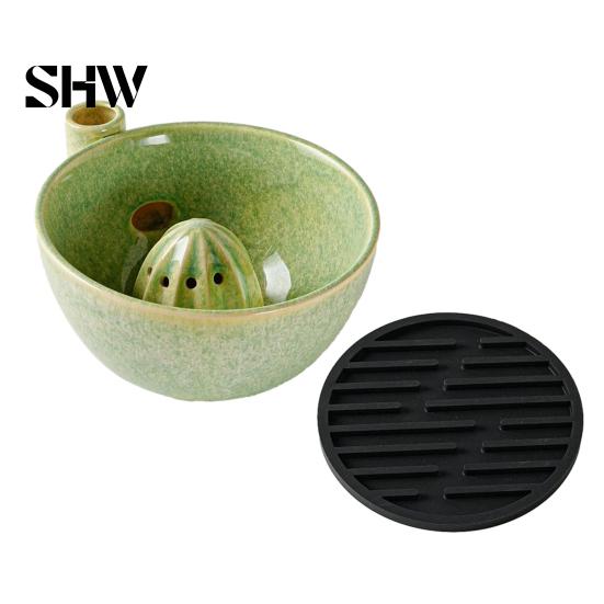 Stijlvolle Keukenblad Accessoires Berry Swirl Afgietkom met Siliconen Pad, Keramisch Retro Oven Handmatige Citroenpers Tool Gebakken Zeef,