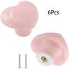 6PCS Pink Glossy Ceramic Knobs Heart Shape Cabinet Dresser Pulls Door Handles Cupboard Wardrobe Drawer