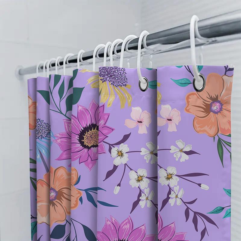 Floral Shower Curtain Purple Pink Orange Sunflower Blue White Blossom Decorative Bathroom Liner Home Improvement Accessories 69X
