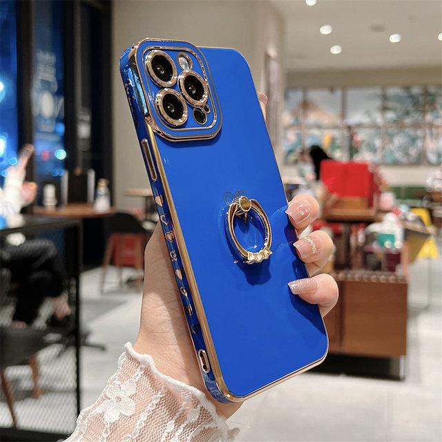 

Мягкий чехол для телефона с гальваническим покрытием и сердечком для Iphone 11 12 13 Pro Max Xs X Xr 7 8 Plus, защитный чехол с кольцом-держателем для камеры For iPhone 13