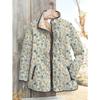 Women's Tropical Leaf Print Quilted Jacket Stand Collar Button Down Contrast Trim Casual Coat