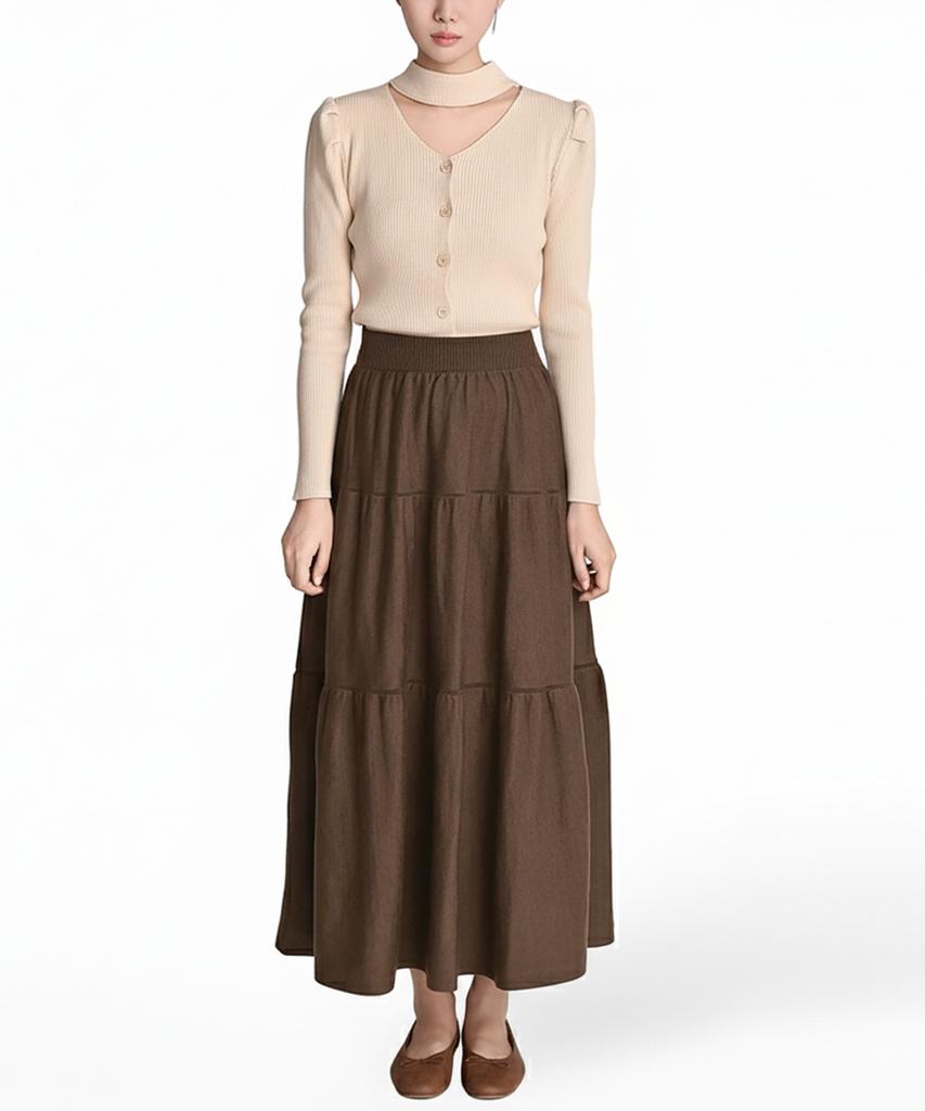 Keulleiseu Tiered Knit Skirt_Black