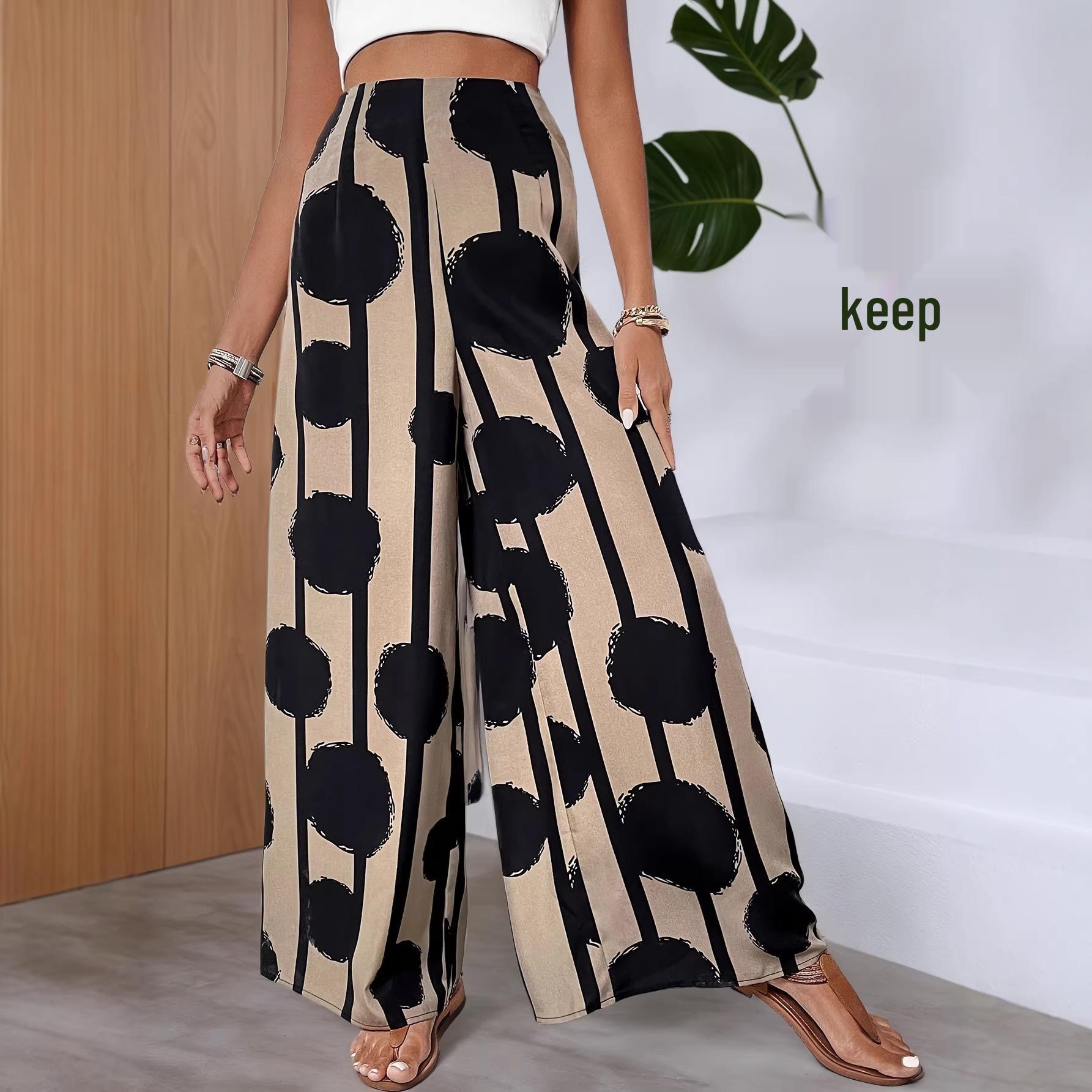 Bohemian Style Women s Printed Wide-Leg High-Waisted Summer Beach Pants M