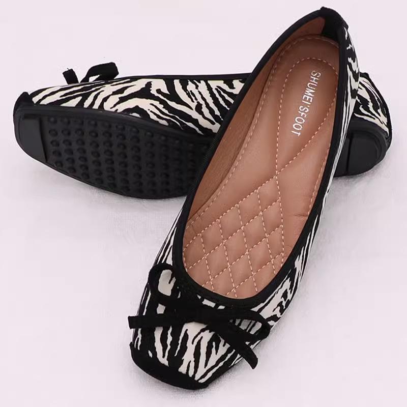 Fashion Flat Shoes for Women Spring Autumn 2025 New Bow Square Toe Leopard Zebra Print Plus Size Women's Shoes Loafers Ladies Shoes