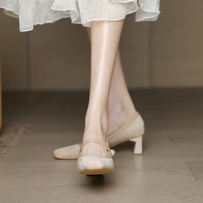 With High Heels, Women's Thick Heels, Bai Mary Jane's New Square Head Single Shoes, Women's Retro Skirt 2025 mid-French Heel