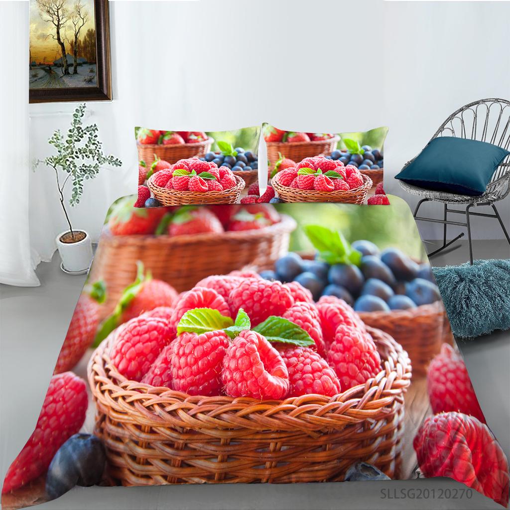 Polyester Quilt Cover Pillowcase Three-piece Berry Series Digital Printing